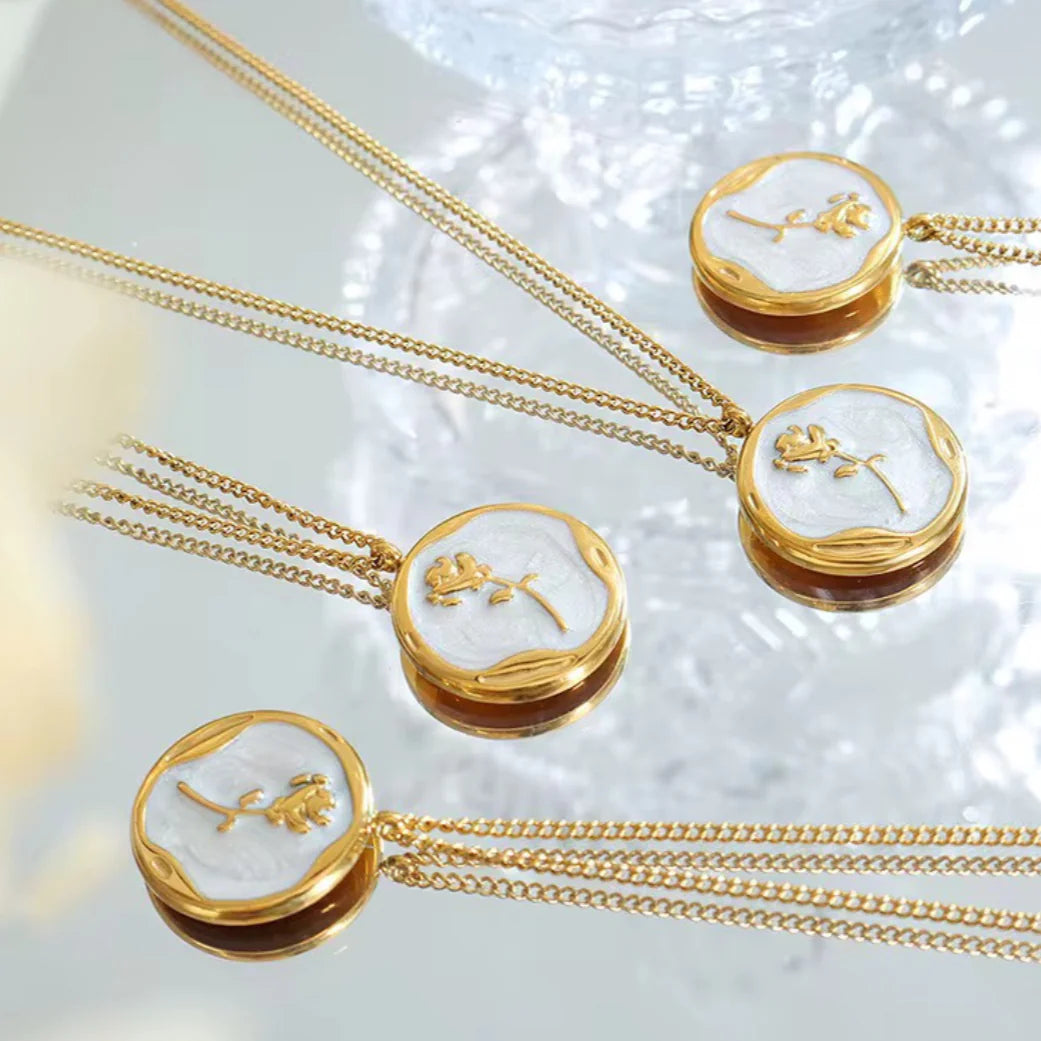 18kt Gold Plated Mother of Pearl Dainty Rose Necklace, Ocean
