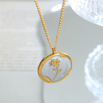 Load image into Gallery viewer, 18kt Gold Plated Mother of Pearl Dainty Rose Necklace, Ocean
