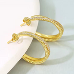 Load image into Gallery viewer, 18kt Gold Plated Dual Bar Cubic Zirconia Studded Statement Hoops, Aria
