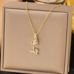 Load image into Gallery viewer, 18kt Gold Plated Tulip Flower Cubic Zirconia Studded Dainty Necklace, Amaira
