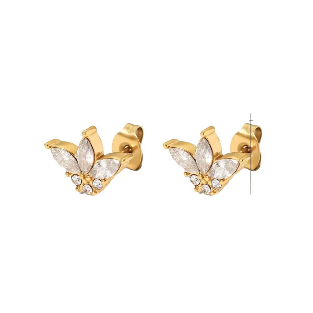 18Kt Gold Plated Dainty Piercing Inlaid Flower Zircon Stud Earring, Dora - Inaya Accessories