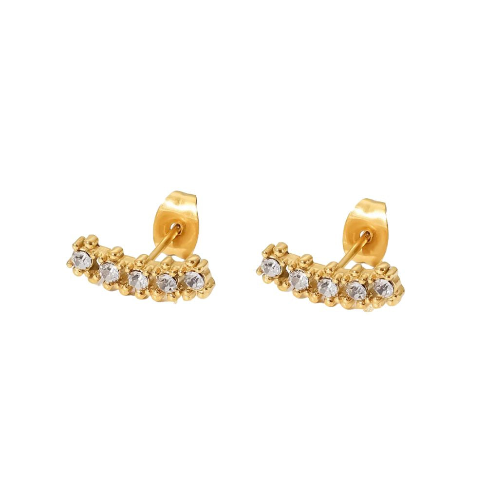 18Kt Gold Plated Dainty Piercing Inlaid 5 Zircon Stud Earring, Nirvana - Inaya Accessories