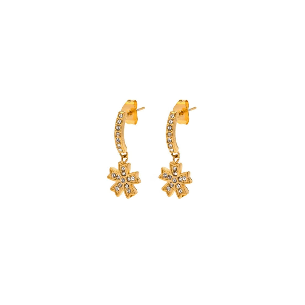 18Kt Gold Plated Clove Zirconia Drop Earrings, Akira - Inaya Accessories