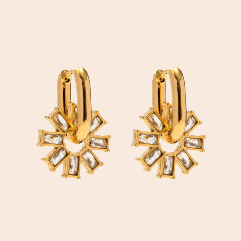 18kt Gold Plated Demi Fine Cubic Zirconia Detachable Snowflake Box Earrings , Tessa