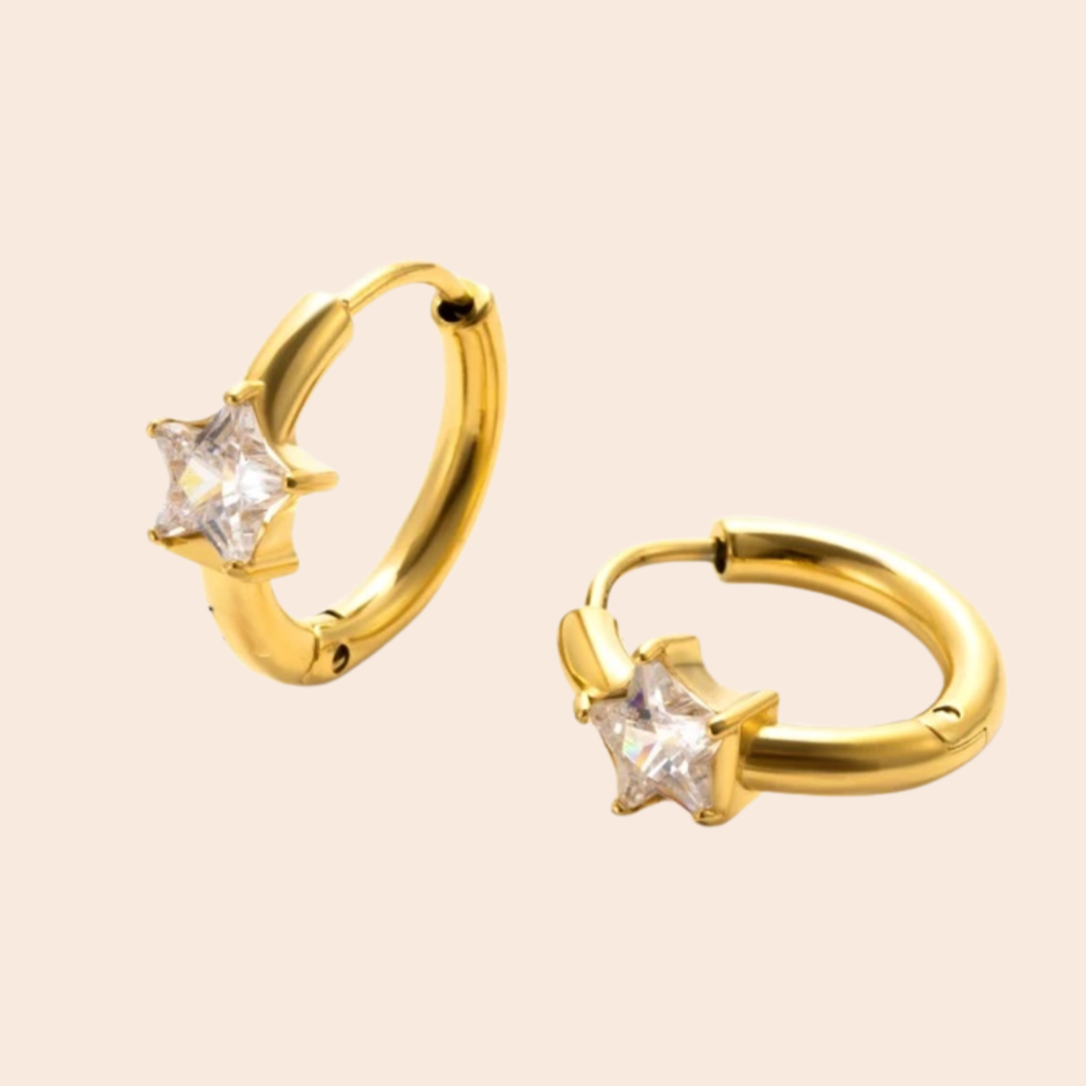 18kt Gold Plated Demi Fine White Zircon Star Shaped Piercing Huggie Earrings, Alis