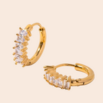 Load image into Gallery viewer, 18kt Gold Plated Demi Fine Multiple White Zircon Piercing Huggie Earrings, Betty
