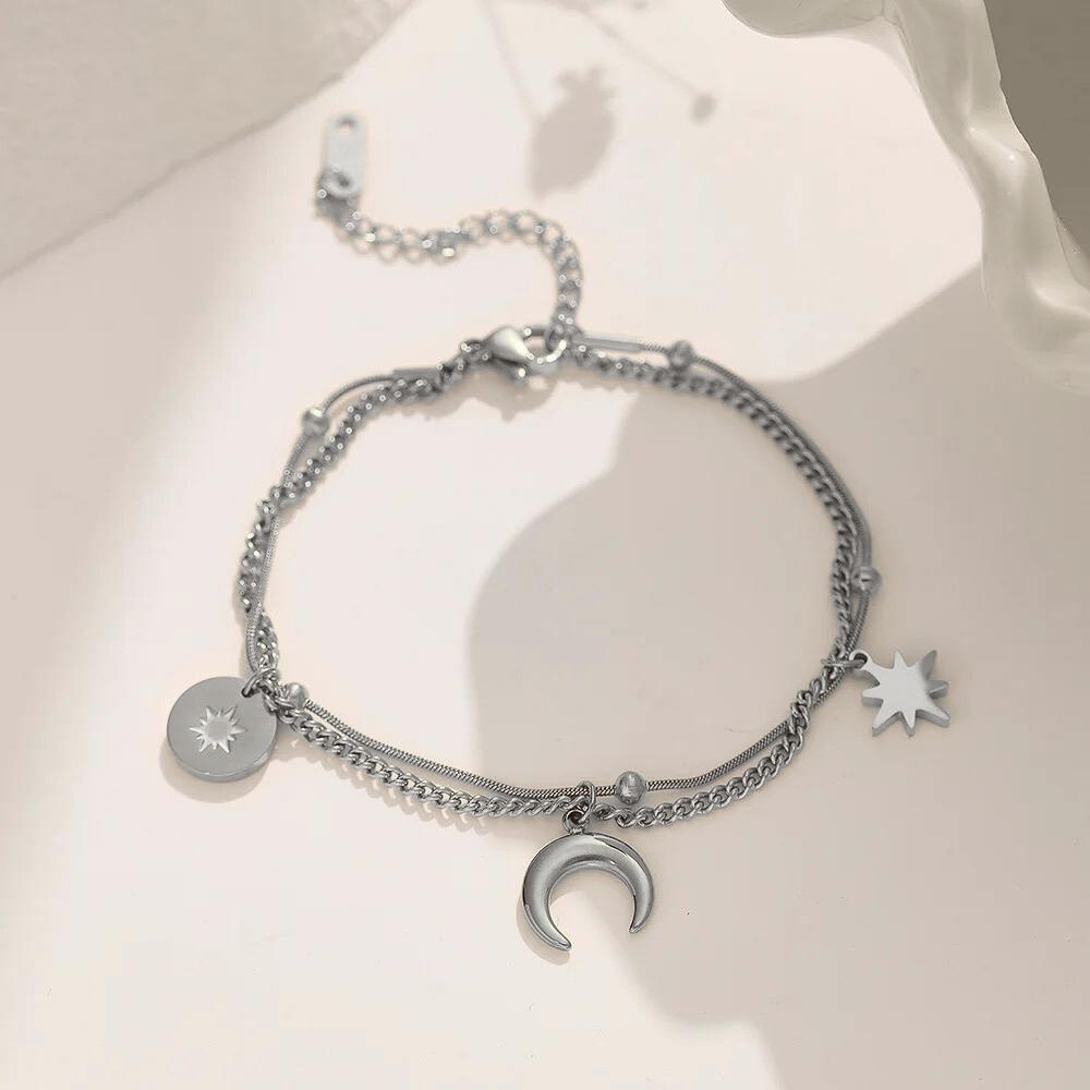 18 Kt Gold Plated Moon Star Charm bracelet, Francessca