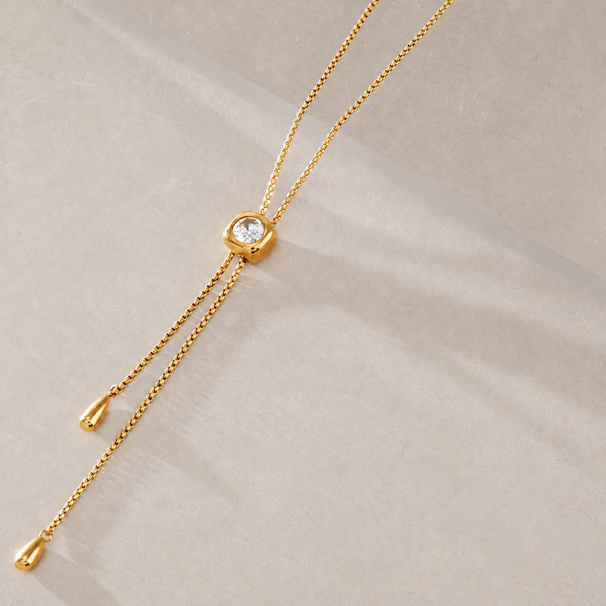18kt gold plated lariat chain drop necklace, amour
