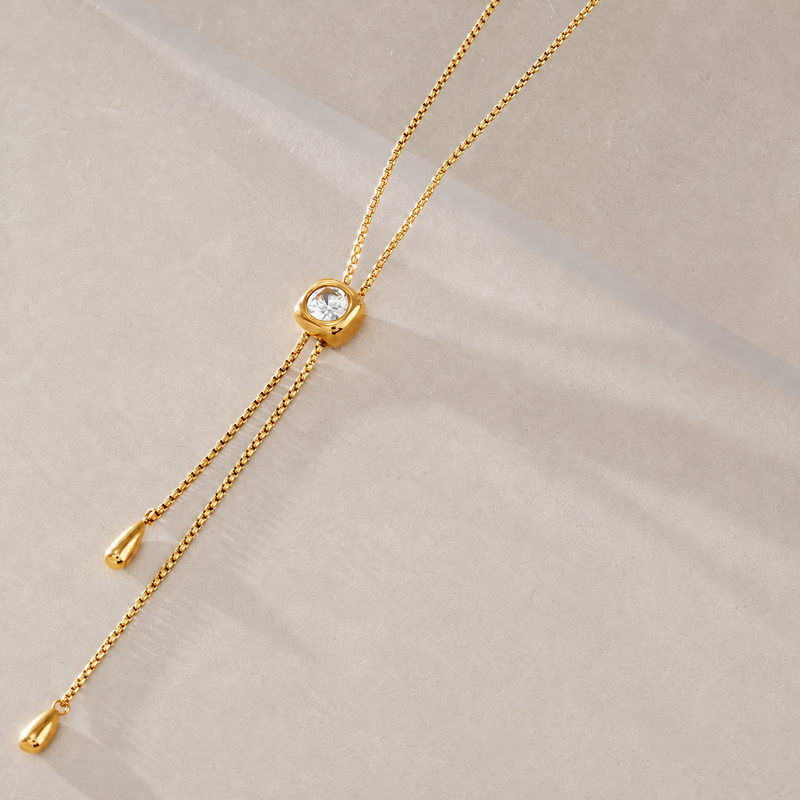 18kt Gold Plated Lariat Chain Drop Necklace, Amour