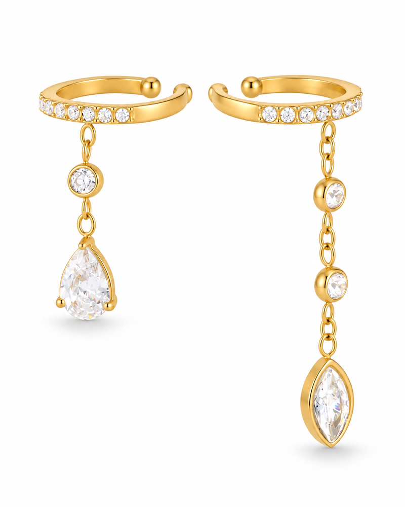 18kt Gold Plated Asymmetric Drop Ear Cuff Set, Nayra