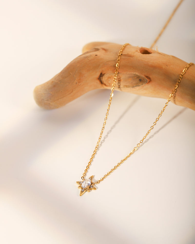 18Kt Gold Plated Octogonal Star Pendant Neckalce, Celest - Inaya Accessories