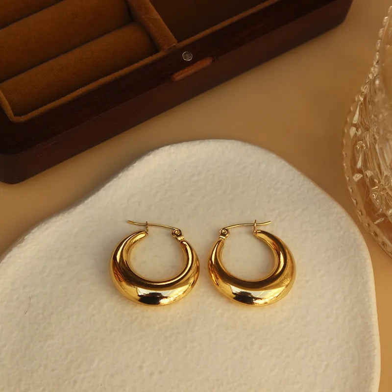 18kt Gold Plated U Shaped Chunky Hoop Earrings, Ballerina