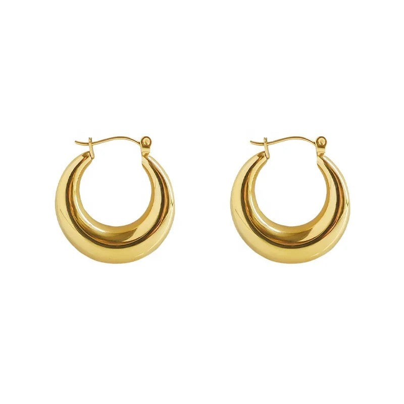 18kt Gold Plated U Shaped Chunky Hoop Earrings, Ballerina