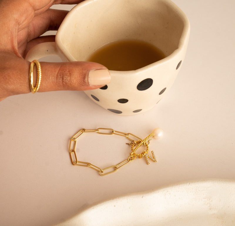 Personalised Topaz Initial and Pearl Bracelet - Inaya Accessories