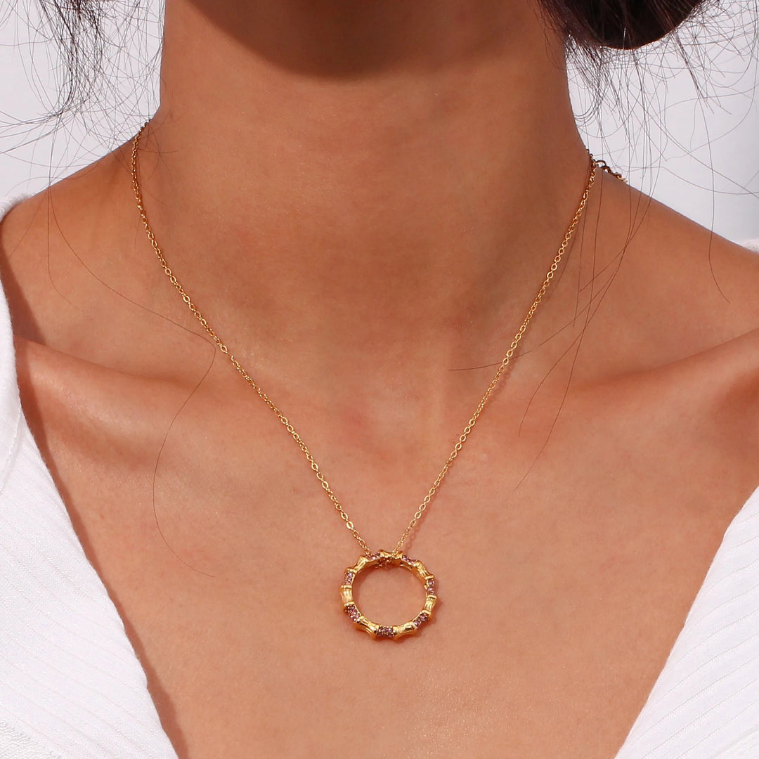 18KT Gold Plated Ring Hoop Pendant Necklace, Rome - Inaya Accessories