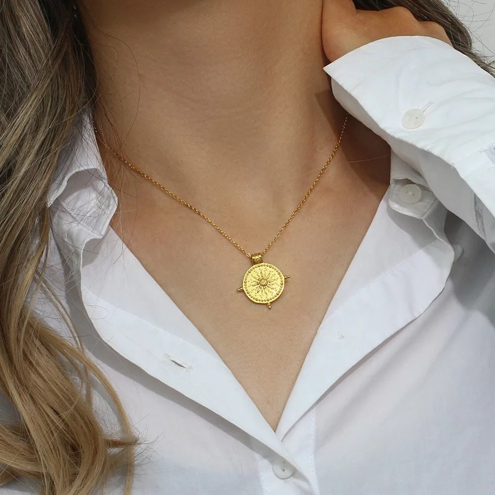 Gold Plated Plated CZ Studded American Diamond Sun Pendant Necklace Fo –  Shining Jewel