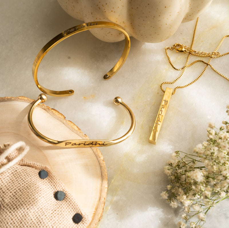 22KT Gold Plated Memory Bar Necklace - Inaya Accessories