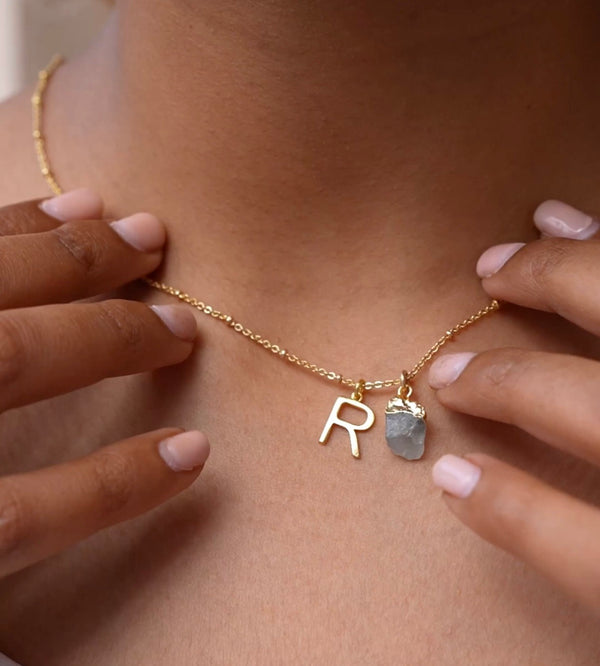 Personalised Topaz Initial Rolo Necklace - Inaya Accessories
