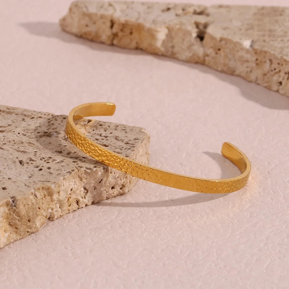 18 Kt Gold Plated Golden Textured Kada Bracelet, Cara - Inaya Accessories