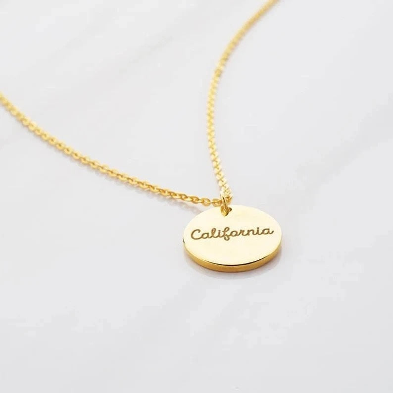 14kt Gold Plated Message/Fingerprint Round Charm Necklace - Inaya Accessories