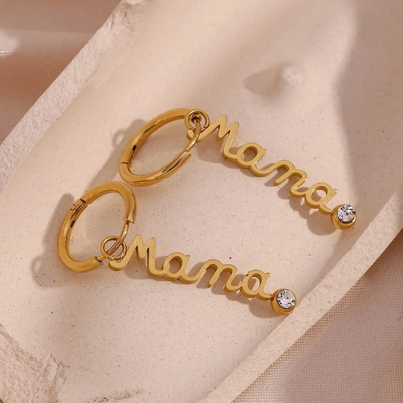 22KT Gold Plated Custom Mama Necklace and Earrings - Inaya Accessories