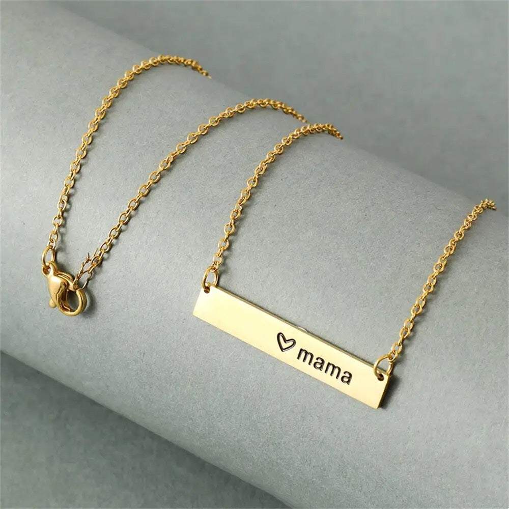 Engraved Necklace Gold Necklace With Horizontal Bar Pendant 14k