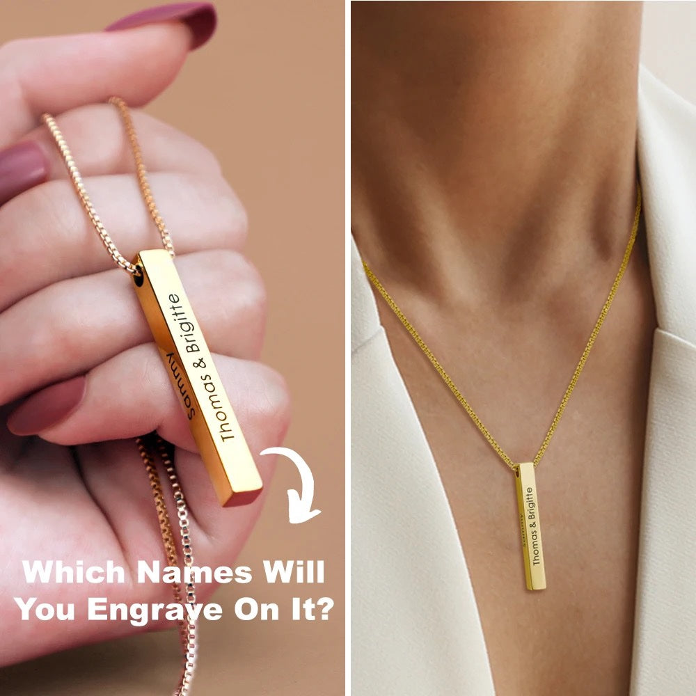 22KT Gold Plated Memory Bar Necklace - Inaya Accessories