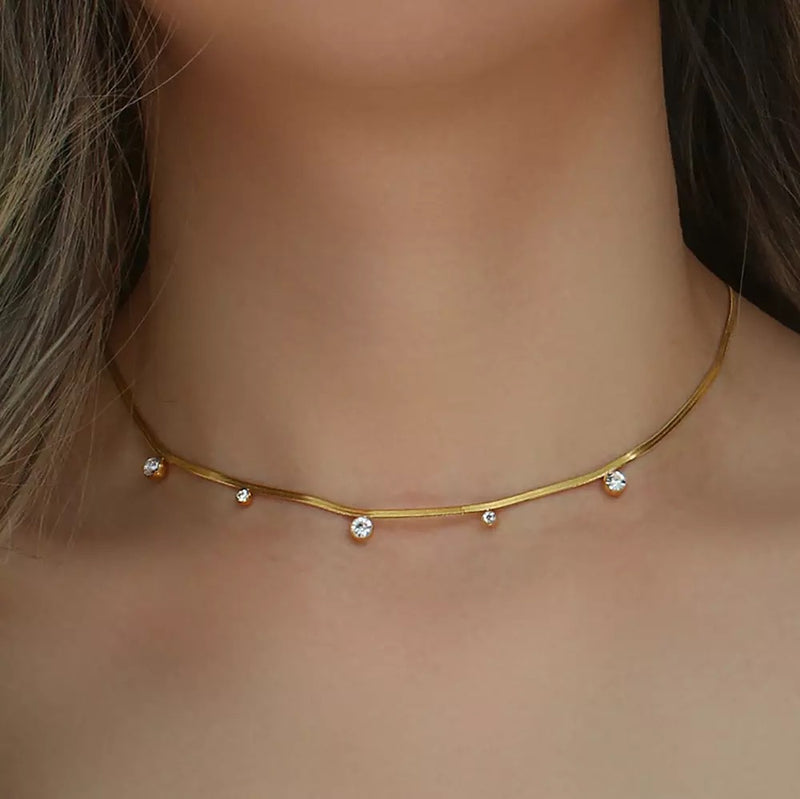 18 kt Snake Chain with Zircons, Avery - Inaya Accessories