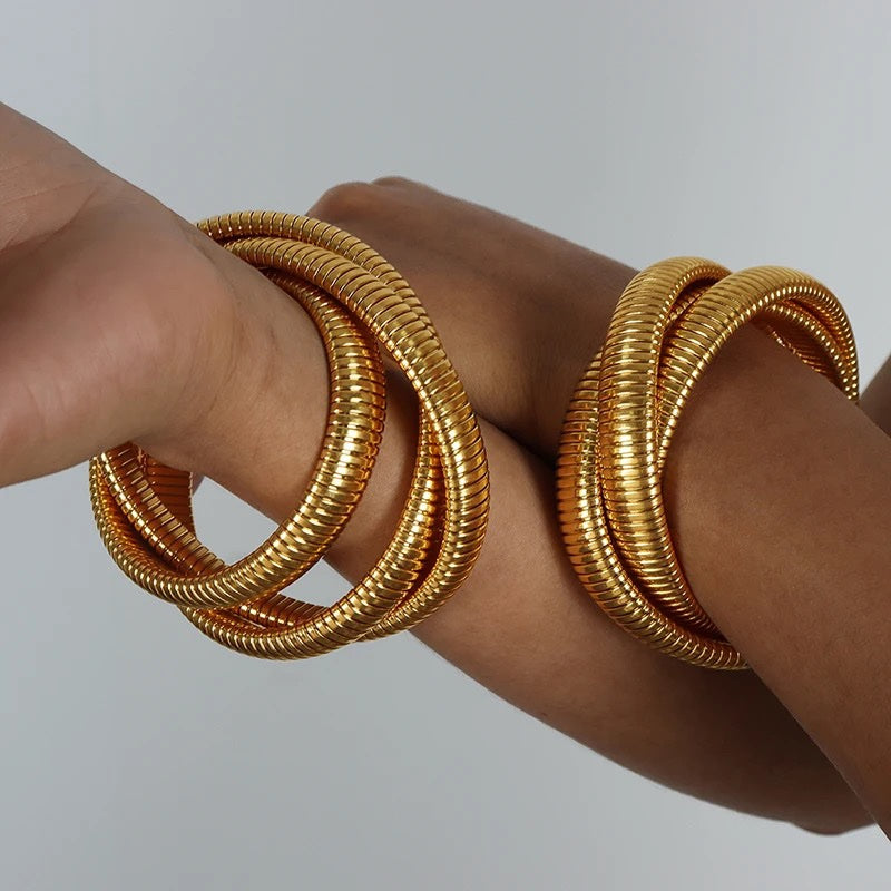 18 Kt Gold Plated 3 in 1 Chunky Viper Bracelet - Inaya Accessories