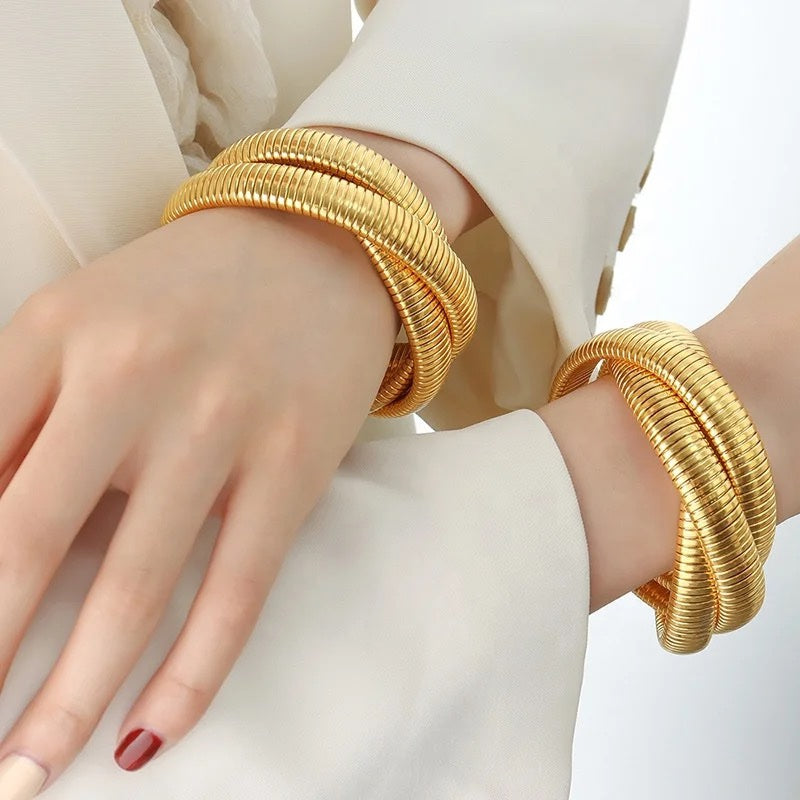 18 Kt Gold Plated 3 in 1 Chunky Viper Bracelet - Inaya Accessories