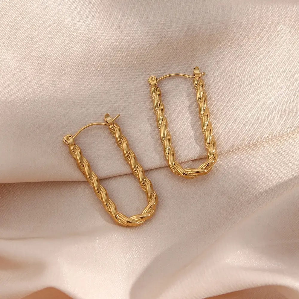 18 Kt Gold Plated U-Shaped Twist Rope Earrings, Agatha - Inaya Accessories