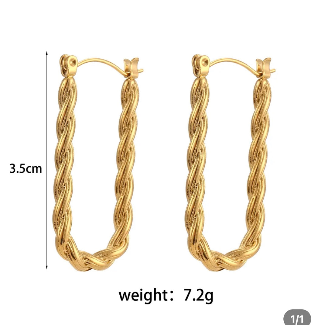 18 Kt Gold Plated U-Shaped Twist Rope Earrings, Agatha - Inaya Accessories
