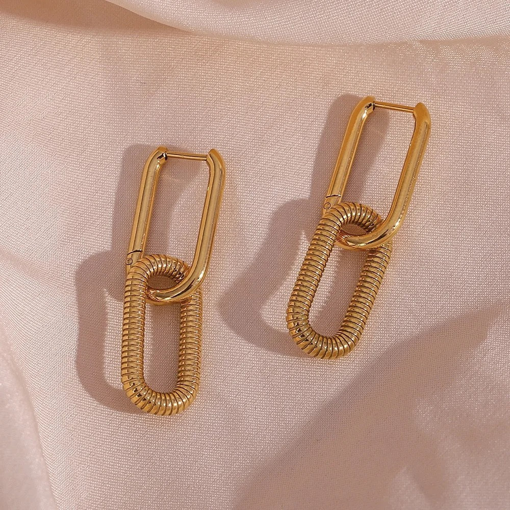 18Kt Gold Plated Paperclip Textured Detachable Earrings, Hazel - Inaya Accessories