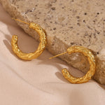 Load image into Gallery viewer, 18KT Gold Plated Textured Statement Half Hoops, Alia - Inaya Accessories
