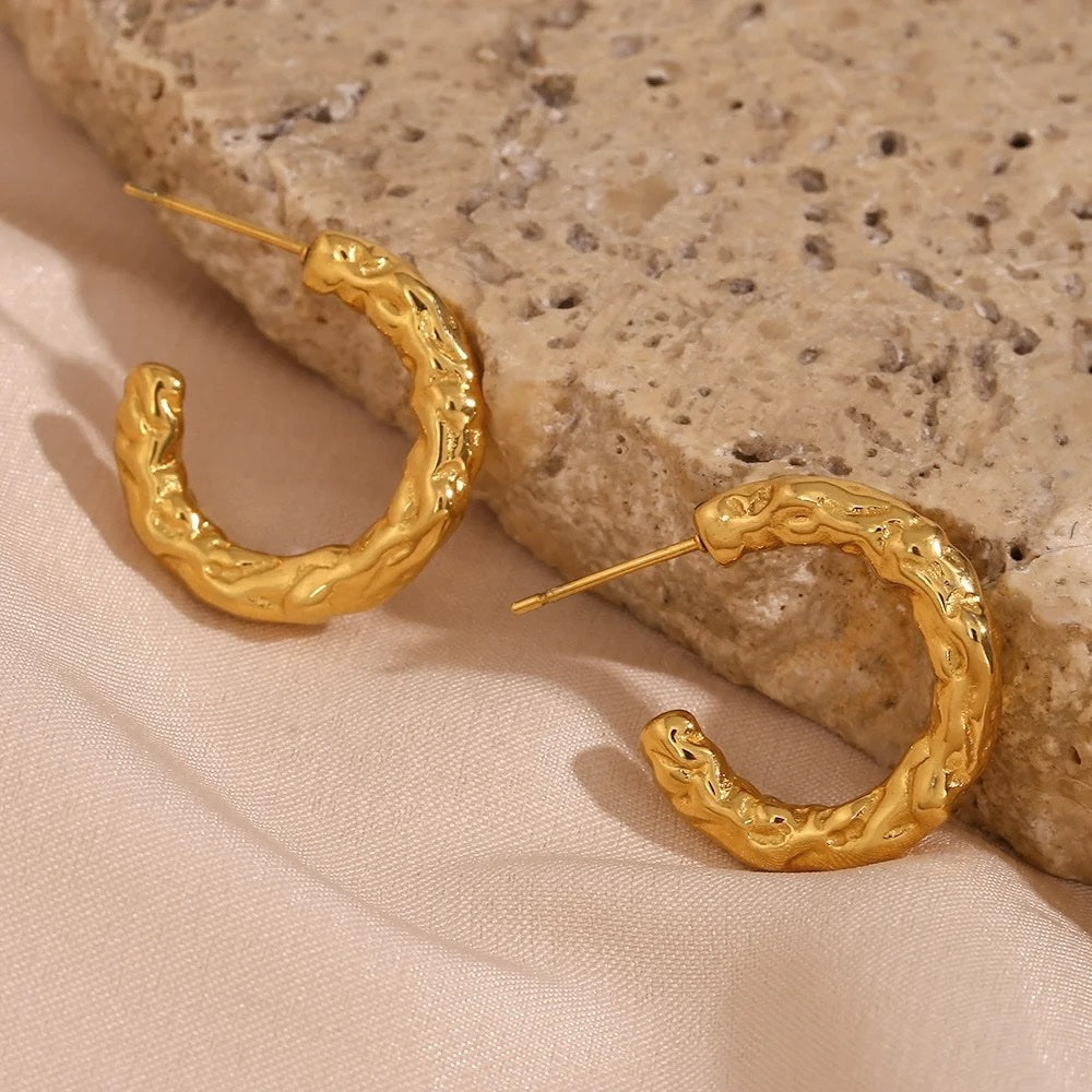 18KT Gold Plated Textured Statement Half Hoops, Alia - Inaya Accessories