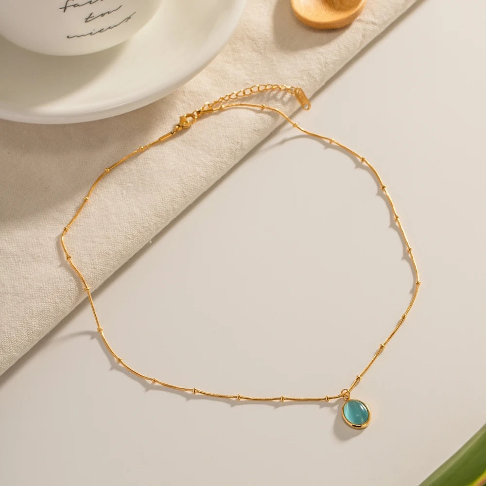 18 KT Gold Plated Opal Stone Snake Chain Necklace, Rumi - Inaya Accessories