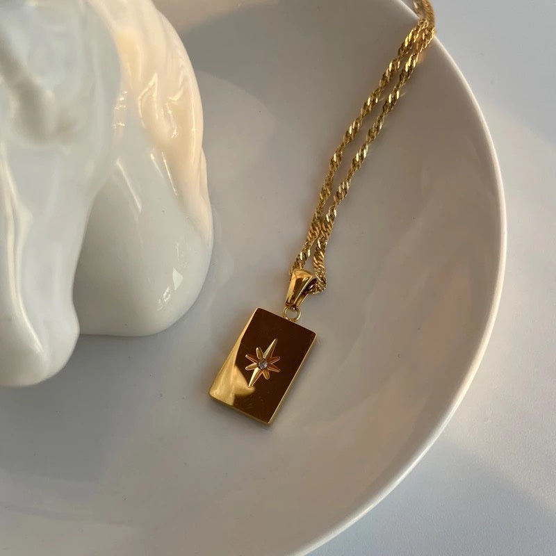 18KT Gold Plated Rectangle Zirconia Necklace, Maria