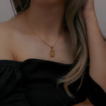 Load image into Gallery viewer, 18KT Gold Plated Rectangle Zirconia Necklace, Maria - Inaya Accessories
