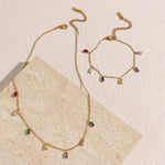 Load image into Gallery viewer, 18KT Gold Plated Rainbow Rhinestone Necklace, Sara - Inaya Accessories