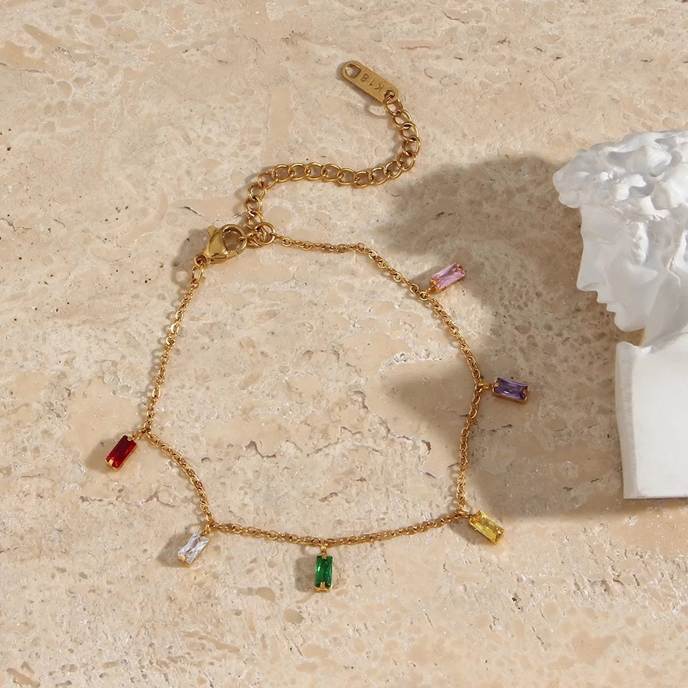 18KT Gold Plated Rainbow Rhinestone Bracelet, Sasha - Inaya Accessories