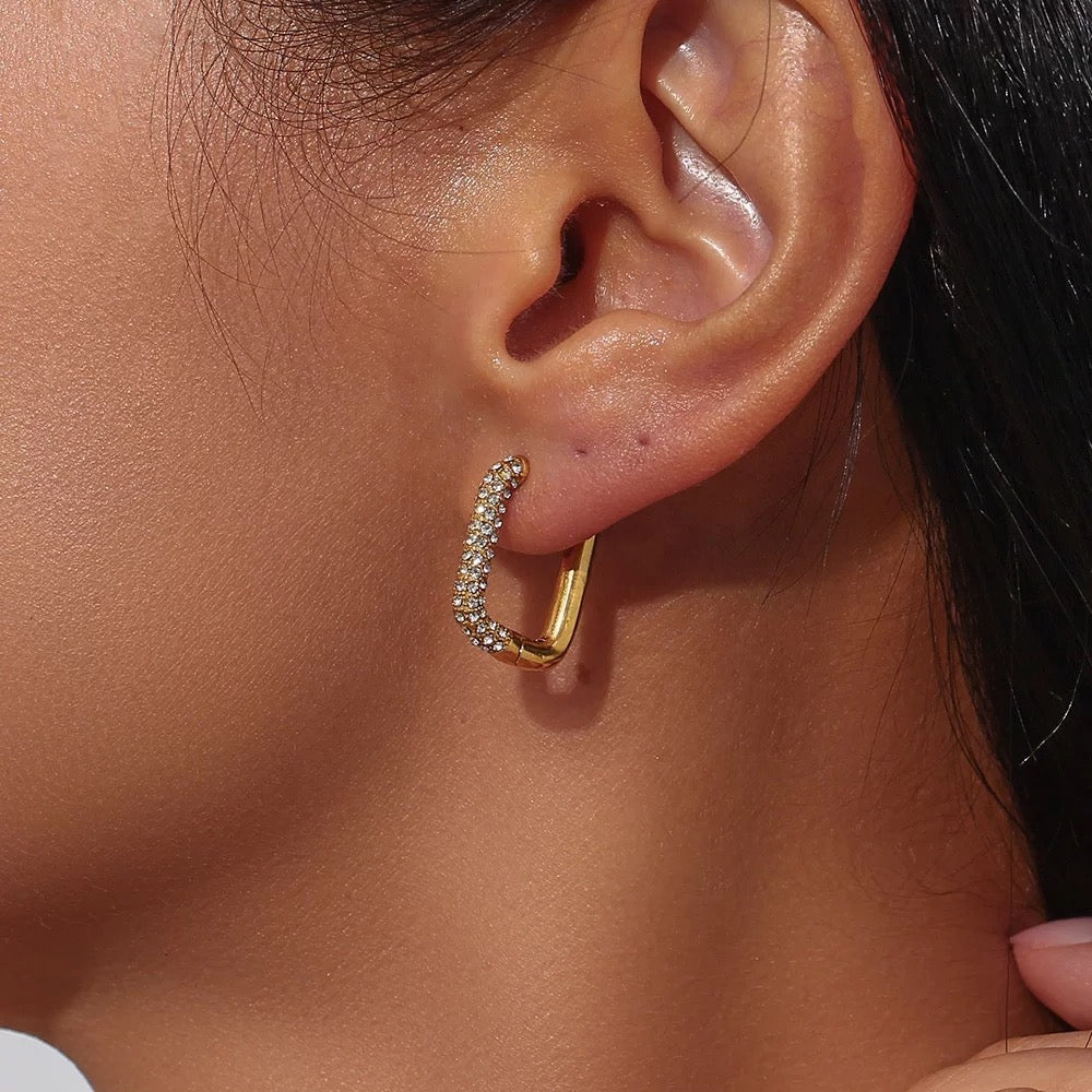 18 Kt Gold Plated Zircon Box Earrings, Maitri - Inaya Accessories