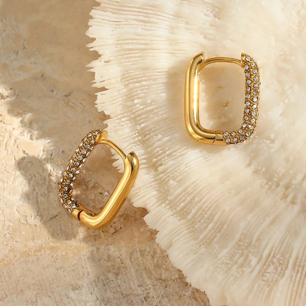 18 Kt Gold Plated Zircon Box Earrings, Maitri - Inaya Accessories