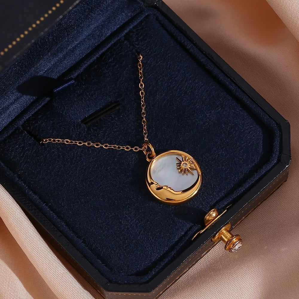 18 KT Gold Plated Dainty Shell Sun Moon necklace, Paulami