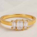 Load and play video in Gallery viewer, Inaya Modern Festive 18KT Gold Plated Tripple Baguette White Zircon Solitaire Finger Ring, Isha
