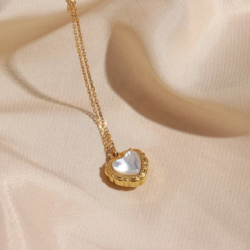 18 KT Gold Plated Dainty Shell Heart necklace, Trupti - Inaya Accessories