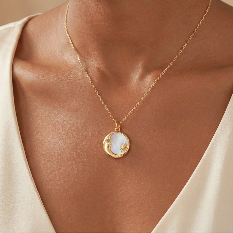 18 KT Gold Plated Dainty Shell Sun & Moon necklace, Paulami