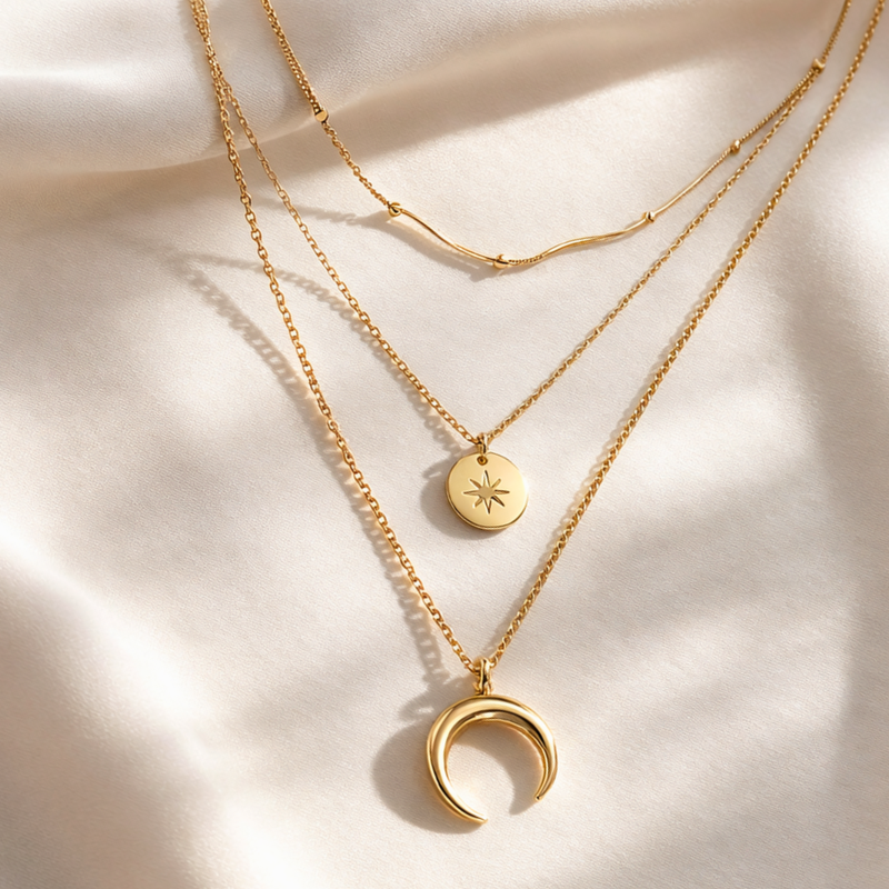 18kt Gold Plated Sleek Layered Necklace, Serena